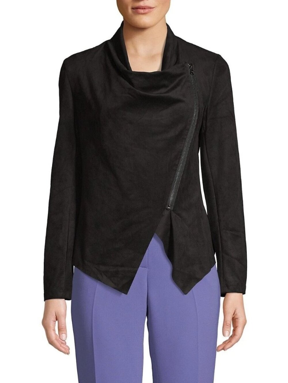 NWT Vigoss Women's Faux Suede M Black Jacket Asymmetrical Zip Front Lightweight